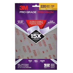 3M Pro Grade Precision 7 in x 4.5 in. 220 Grit Fine Ultra Flexible Sanding Sheets (4-Pack) (Case of 10) - 28220PGP-UF4