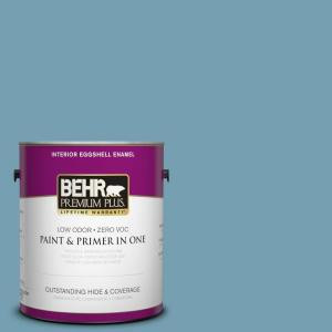 BEHR Premium Plus 1-gal. #S480-4 Saga Blue Eggshell Enamel Interior Paint - 240001